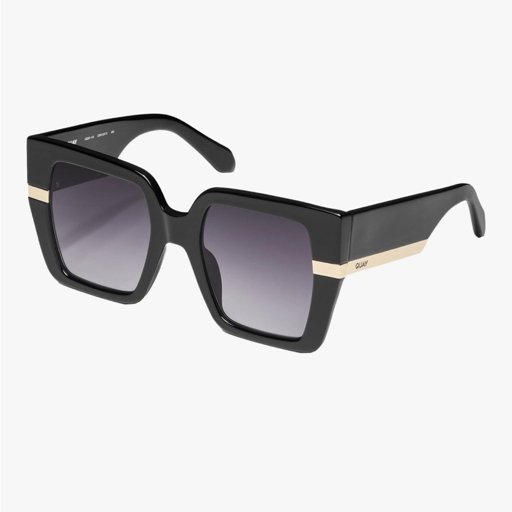 Quay Australia Black Square Sunglasses with Gold Accent